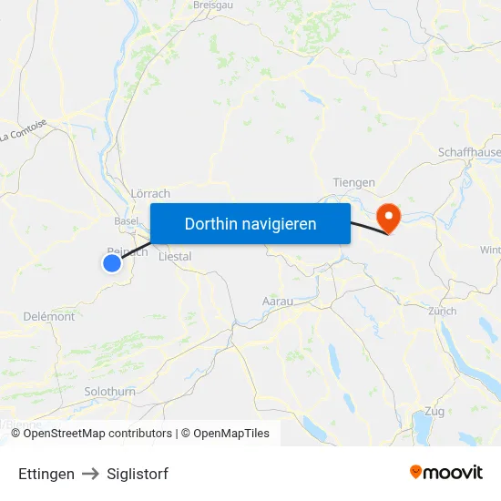 Ettingen to Siglistorf map