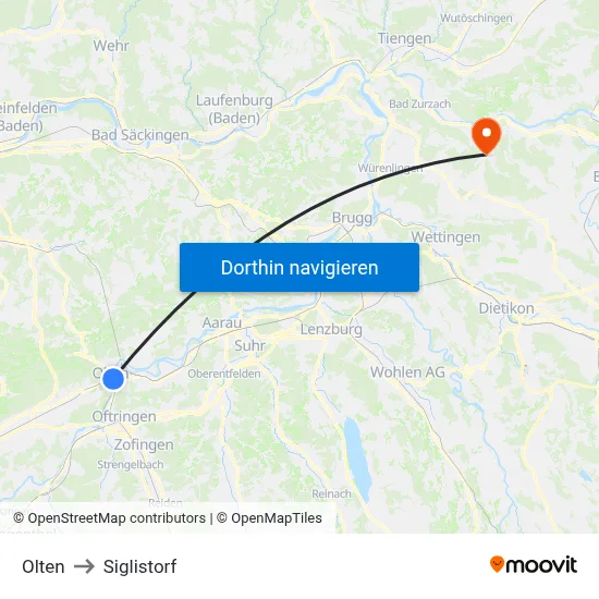 Olten to Siglistorf map