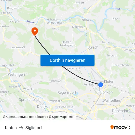 Kloten to Siglistorf map