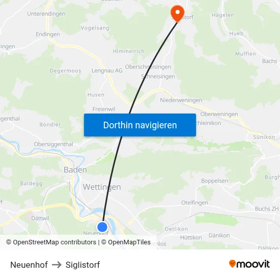 Neuenhof to Siglistorf map
