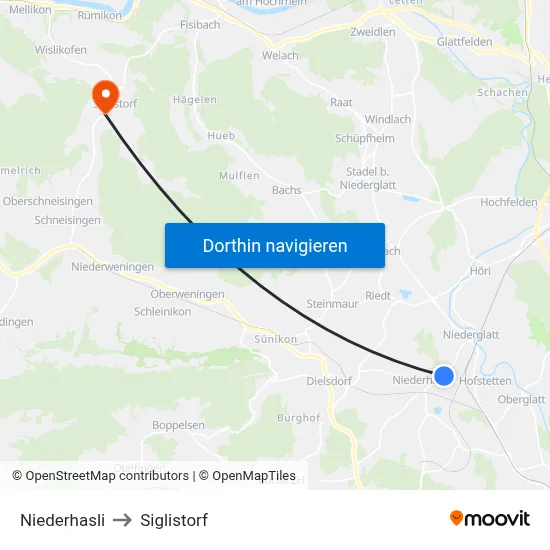 Niederhasli to Siglistorf map