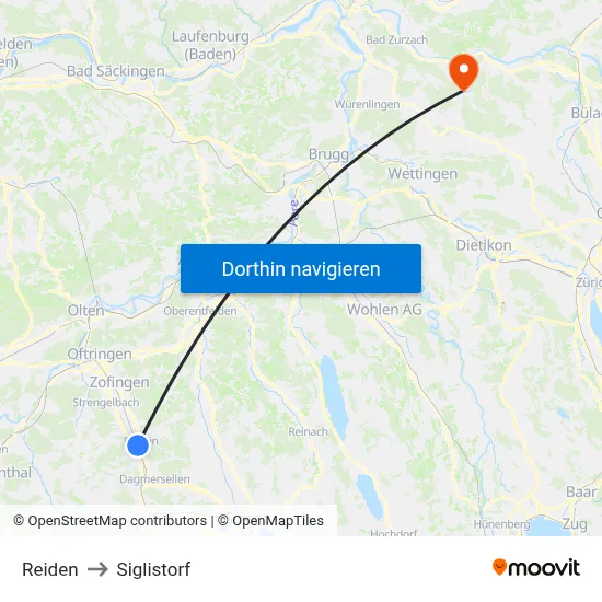 Reiden to Siglistorf map