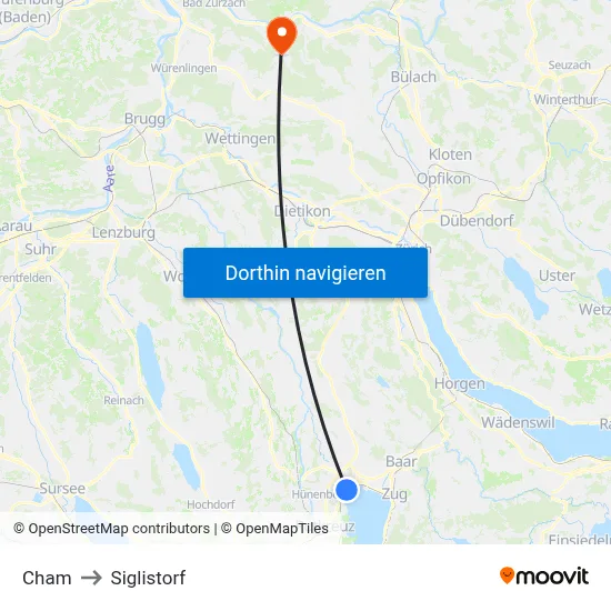 Cham to Siglistorf map
