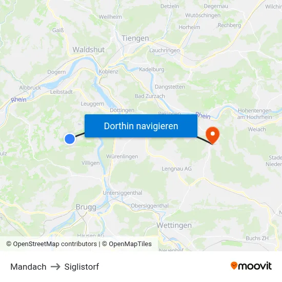 Mandach to Siglistorf map