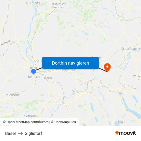 Basel to Siglistorf map