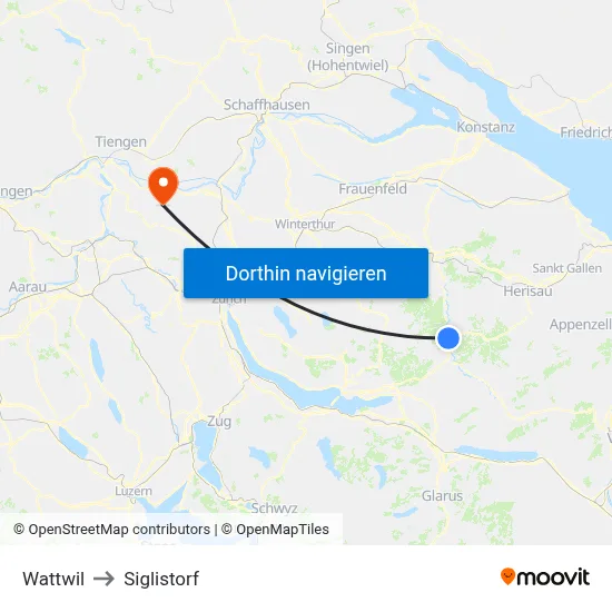 Wattwil to Siglistorf map