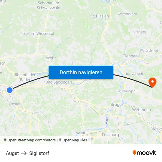 Augst to Siglistorf map