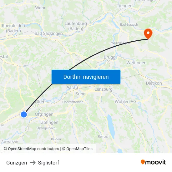 Gunzgen to Siglistorf map