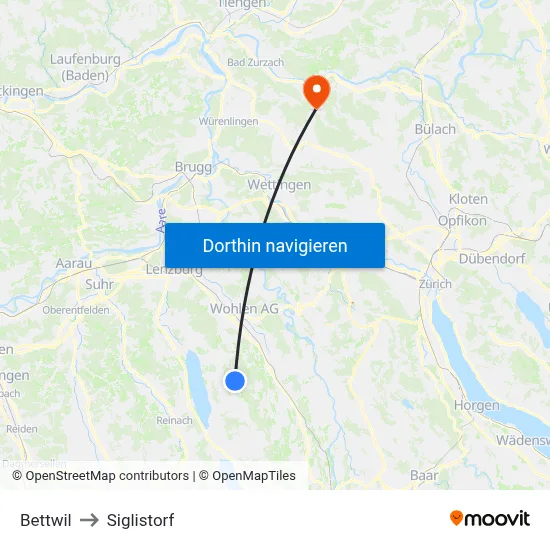 Bettwil to Siglistorf map