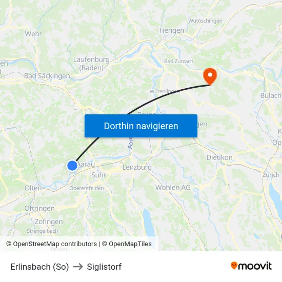 Erlinsbach (So) to Siglistorf map