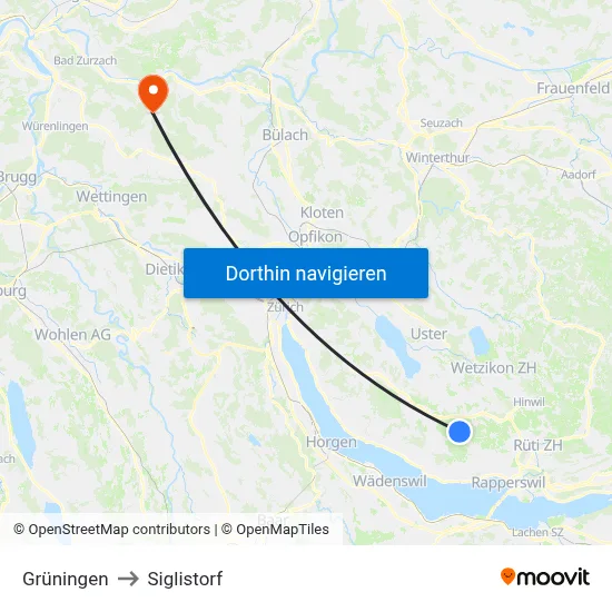 Grüningen to Siglistorf map