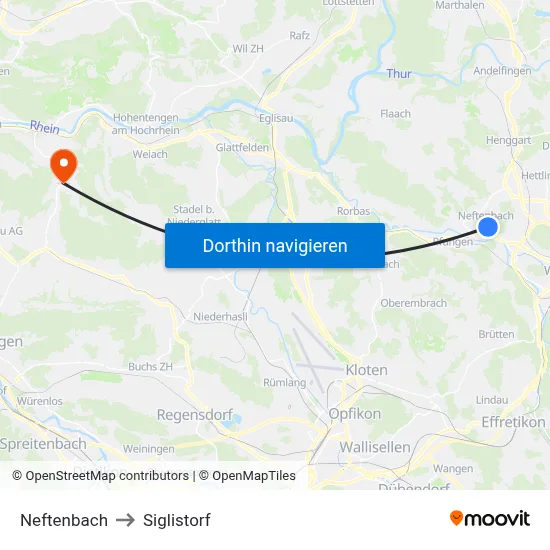 Neftenbach to Siglistorf map