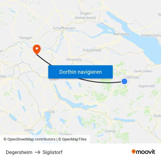 Degersheim to Siglistorf map