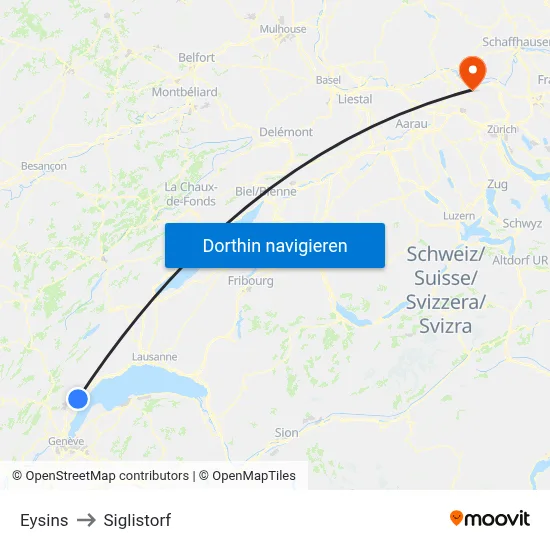 Eysins to Siglistorf map