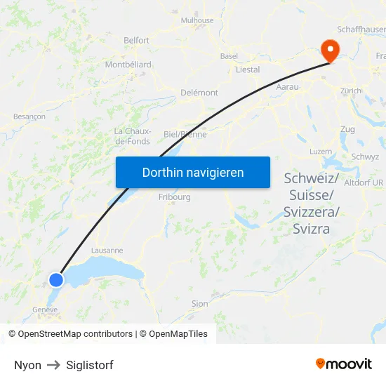 Nyon to Siglistorf map