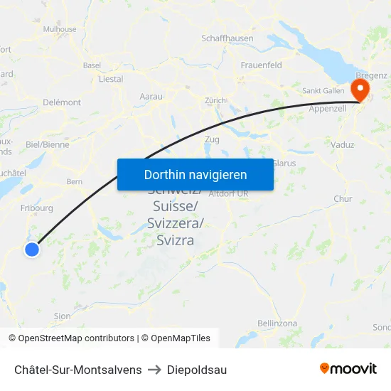 Châtel-Sur-Montsalvens to Diepoldsau map