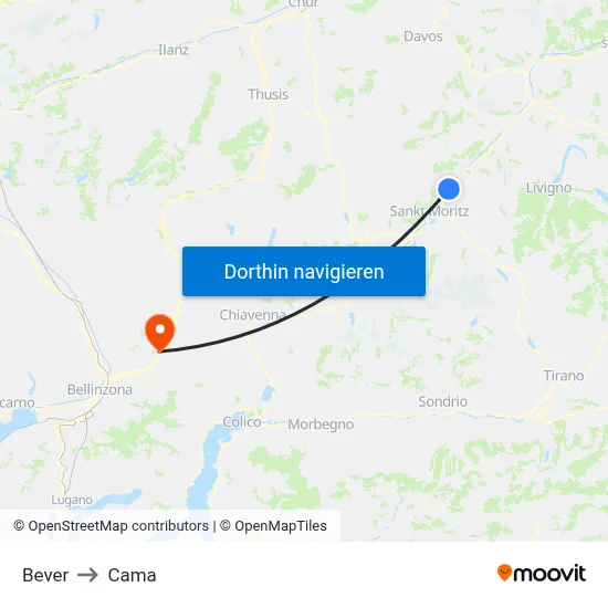 Bever to Cama map