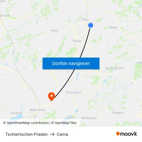 Tschiertschen-Praden to Cama map