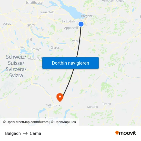 Balgach to Cama map