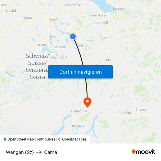 Wangen (Sz) to Cama map