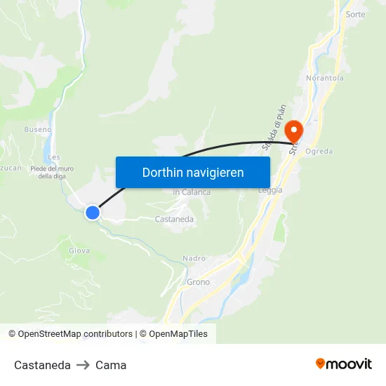 Castaneda to Cama map