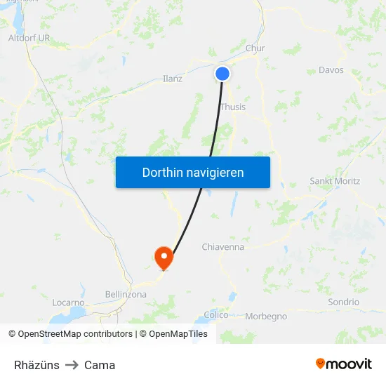 Rhäzüns to Cama map