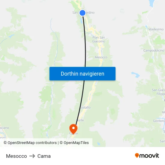Mesocco to Cama map