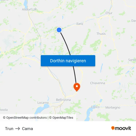 Trun to Cama map