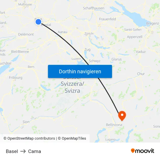 Basel to Cama map