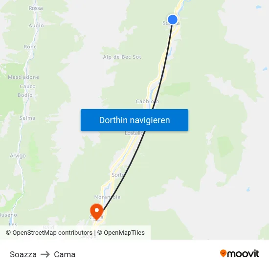 Soazza to Cama map
