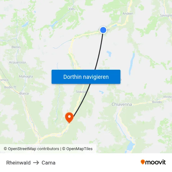 Rheinwald to Cama map