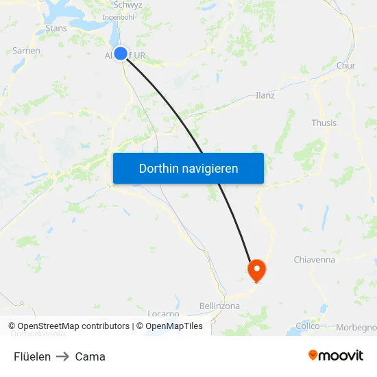 Flüelen to Cama map