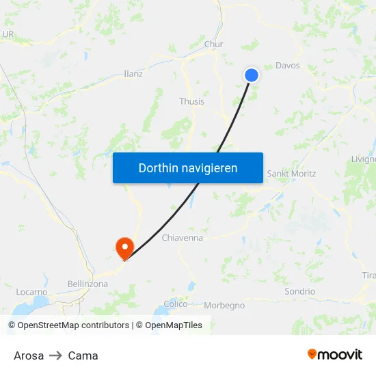 Arosa to Cama map