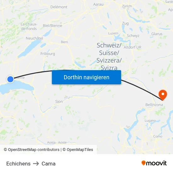 Echichens to Cama map
