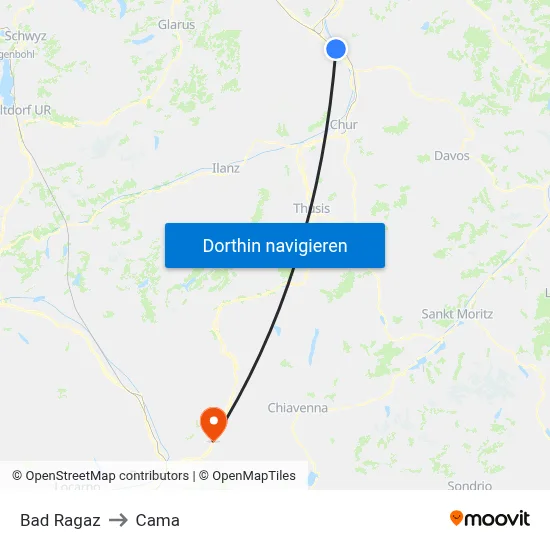 Bad Ragaz to Cama map