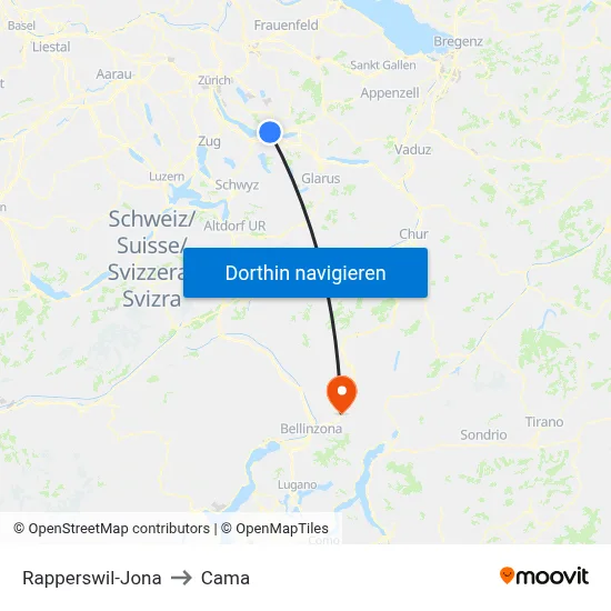 Rapperswil-Jona to Cama map