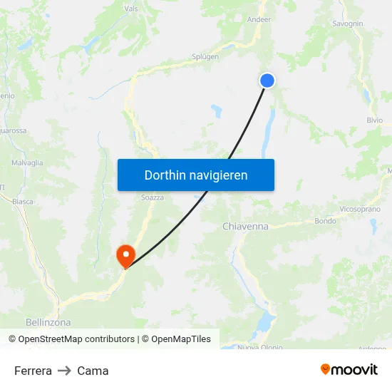 Ferrera to Cama map