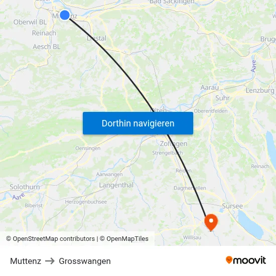Muttenz to Grosswangen map