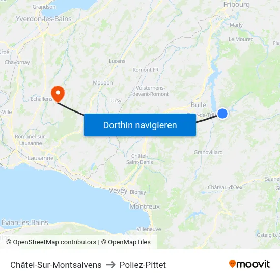 Châtel-Sur-Montsalvens to Poliez-Pittet map