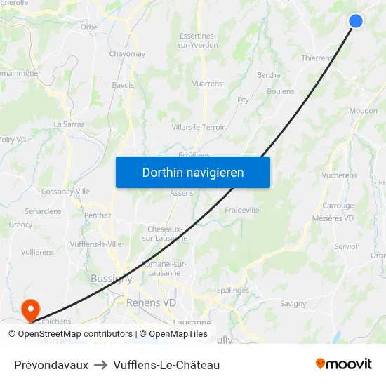 Prévondavaux to Vufflens-Le-Château map