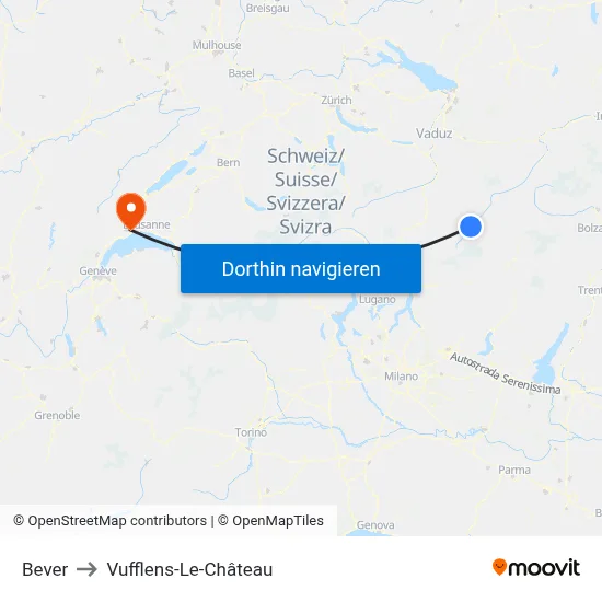 Bever to Vufflens-Le-Château map