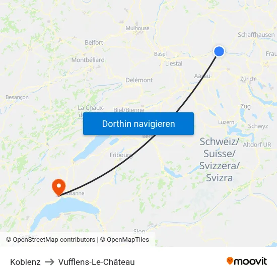 Koblenz to Vufflens-Le-Château map