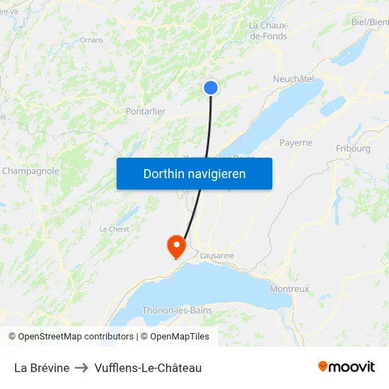 La Brévine to Vufflens-Le-Château map