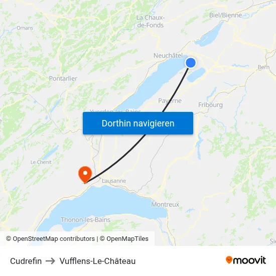 Cudrefin to Vufflens-Le-Château map