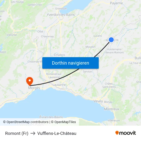 Romont (Fr) to Vufflens-Le-Château map