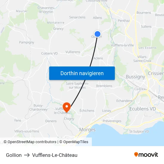 Gollion to Vufflens-Le-Château map