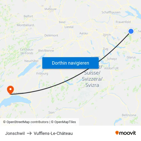 Jonschwil to Vufflens-Le-Château map