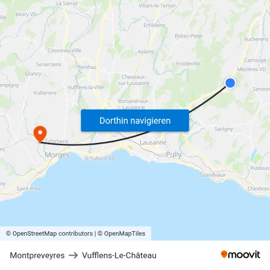 Montpreveyres to Vufflens-Le-Château map