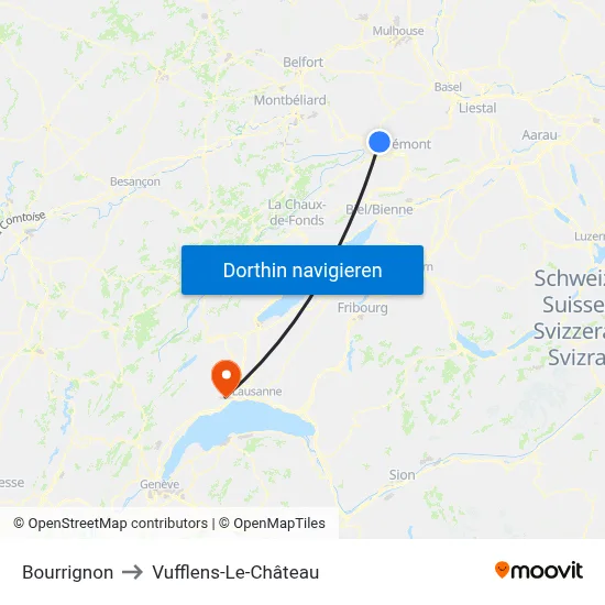 Bourrignon to Vufflens-Le-Château map