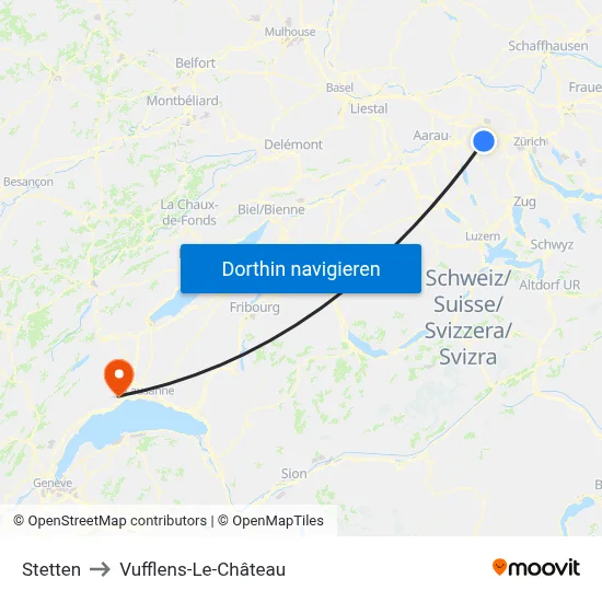 Stetten to Vufflens-Le-Château map